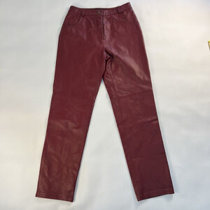 Metrostyle Women's Red Leather Flat Front Wide Leg 5 Pocket Chino Pants Size 4